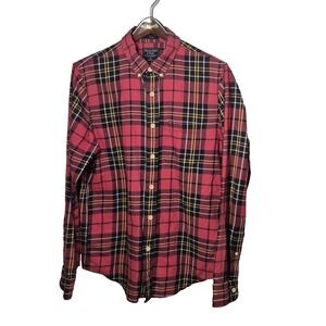 Abercrombie & Fitch Shirt Mens Medium Red Black‎ Plaid Slim Flannel Button Down